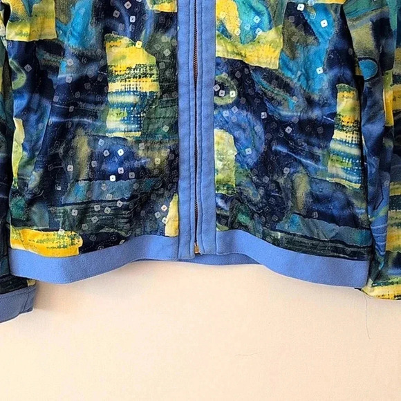 Vintage Neiman Marcus Womens Large Zip Up Sequin Jacket Blue Yellow Art Deco - Picture 2 of 8